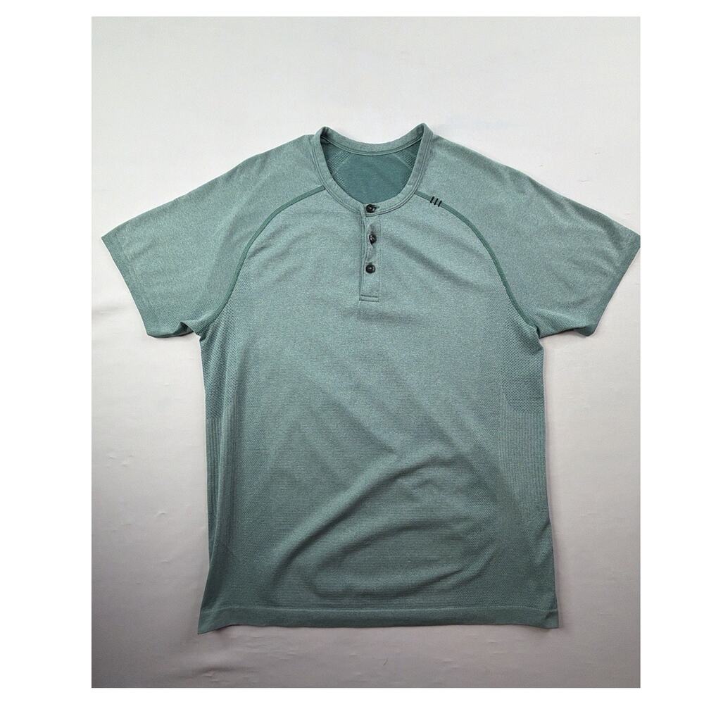 Lululemon Metal Vent Tech Short Sleeve Henley Shirt Mens Large Slate White Gym